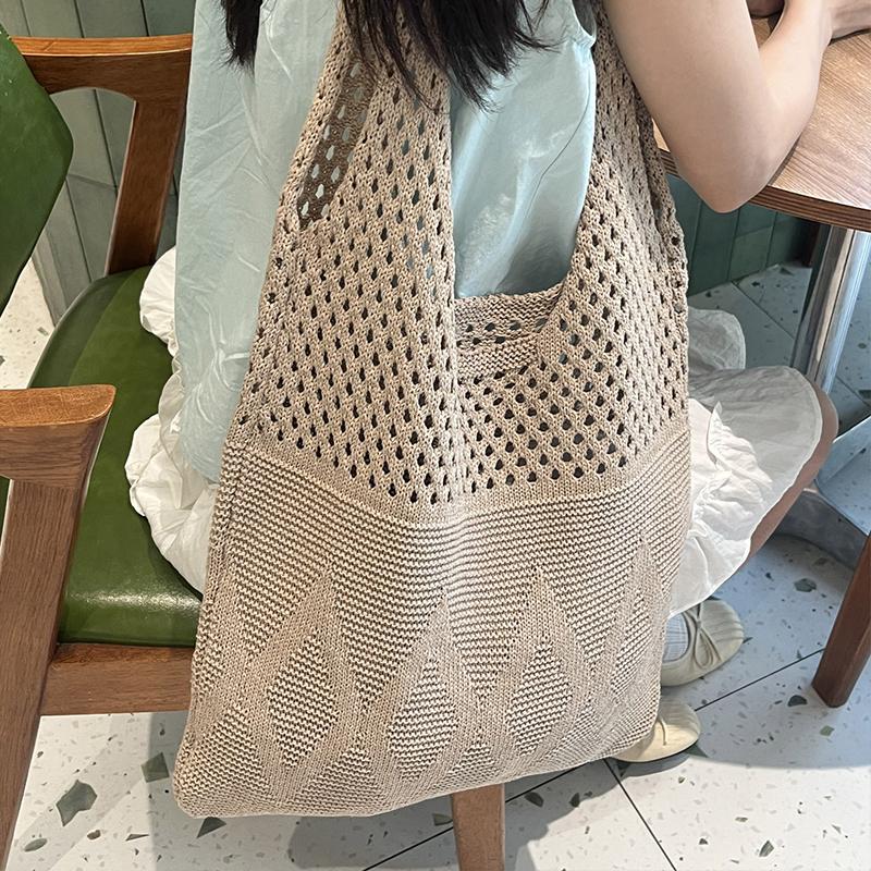 Vintage Hollow Woven Underarm Shoulder Bag Knitted Handbag for Women Large Capacity Shopper Totes Ladies Beach Travel Bag