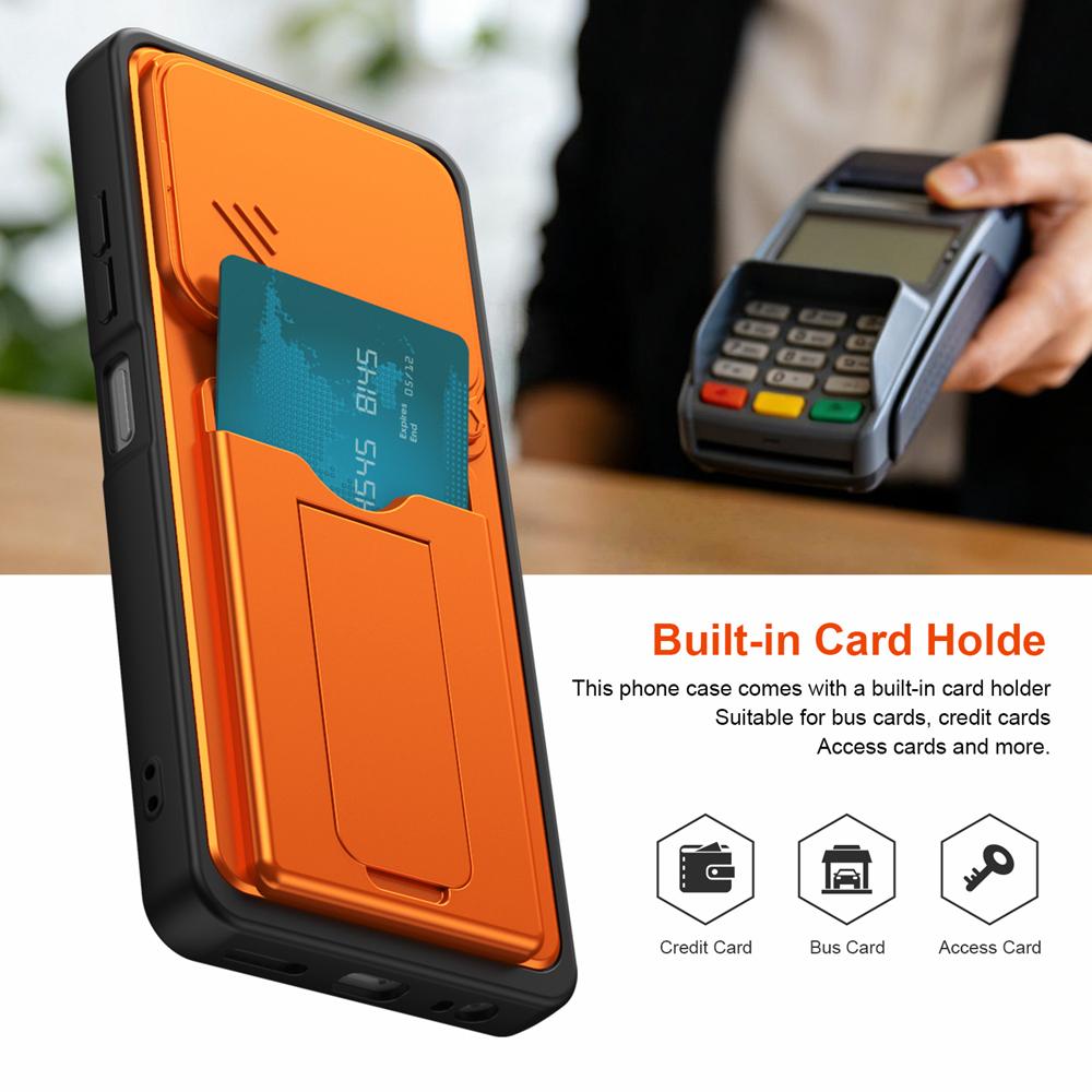 KEYSION Card Slot Holder Bag Phone Case for ZTE Blade A56 Slide Camera Protection Kickstand Shockproof Cover for Blade A56 Pro