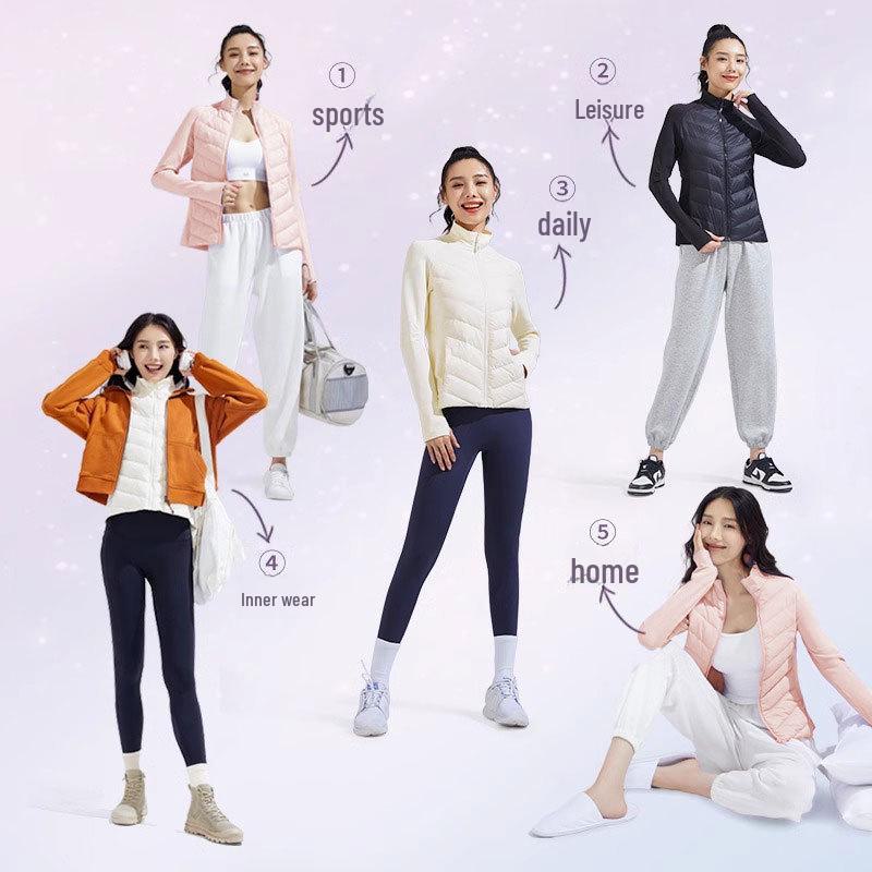 Dámská ultralehká sportovní bunda z kachního peří - Slim střih, krátká, stojáček, pro podzimní/zimní outdoorové aktivity