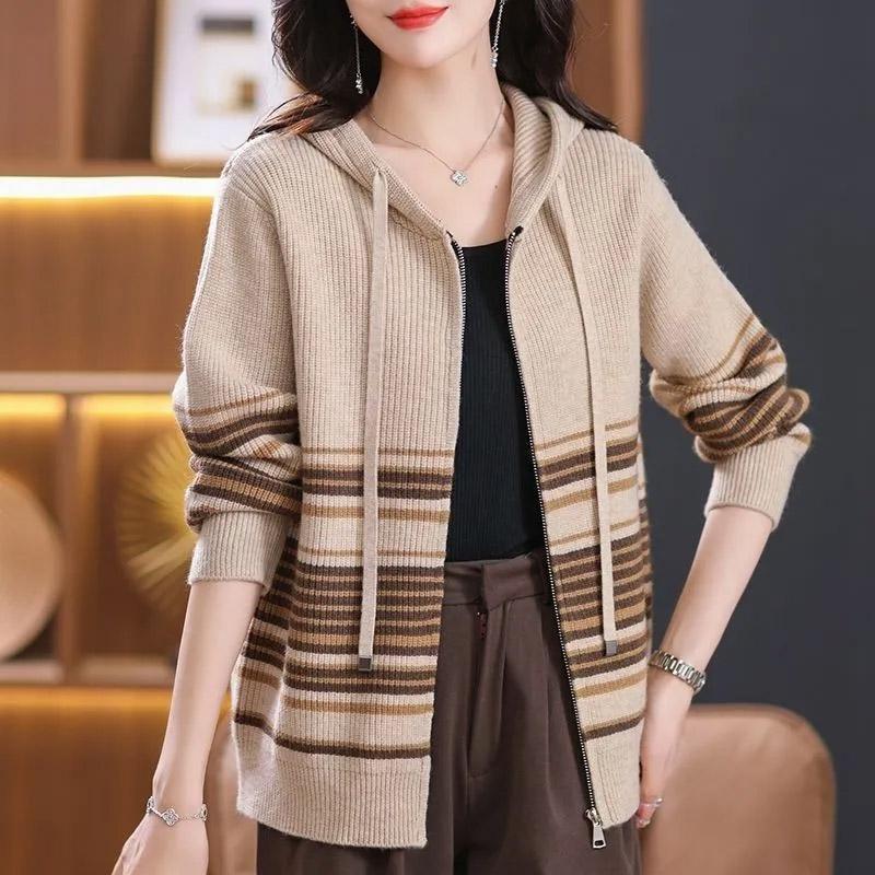 Coat for Women Knitted Sweater Coat Plush Autumn Winter Thickened Fleece Sweatshirt Oversize Casual Zipper Hooded Sweater Coat