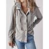 Women's Corduroy Jacket Casual Long Sleeved Hooded Button Down Short Jacket with Pockets