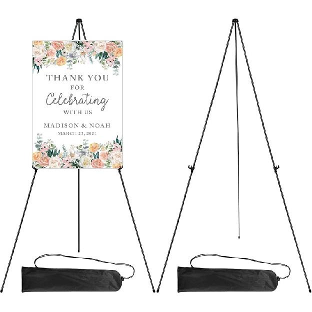 RRFTOK Easel Stand for Sign,63'' Instant Lightweight Portable Ground Easel for Wedding Sign and Poster Display Stand, Metal Tripod with Portable