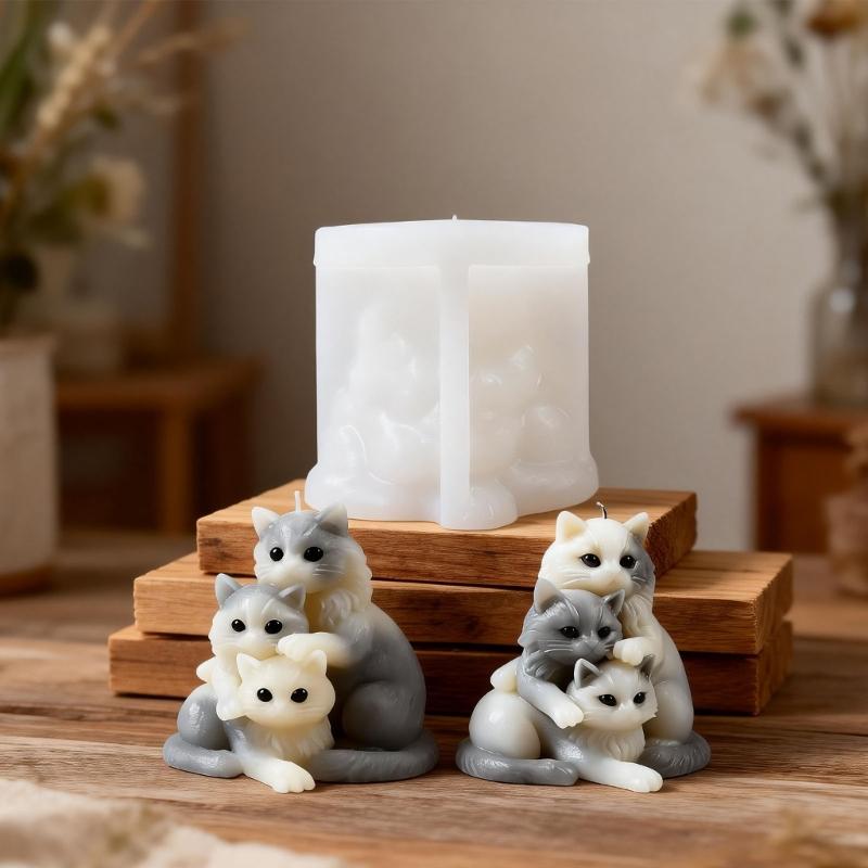 Stacking Kitten Shape Silicone Molds Heat Resistant Easy Demolding for Making Candle Soap Gypsum Ornament and Resin Art