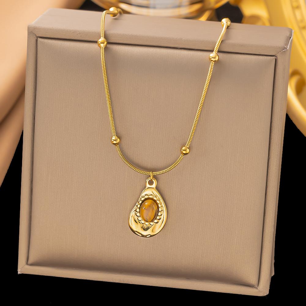 Натуральный камень Титановая сталь Подвеска Ожерелье Стразы Цветок Овальный Золотой Цвет Шарм Цепочка для свитера для женщин