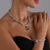 Fashion Elegant Cut Metallic Shine Pendant Necklace Jewelry Set For Women