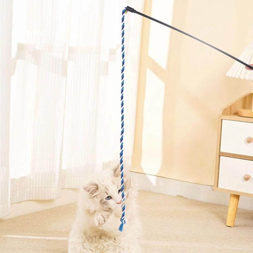 High Quality with Bell Cat Wand Bite Resistant Interactive Play Cat Teaser Stick Cotton Rope Pet Chew Rope Kitten