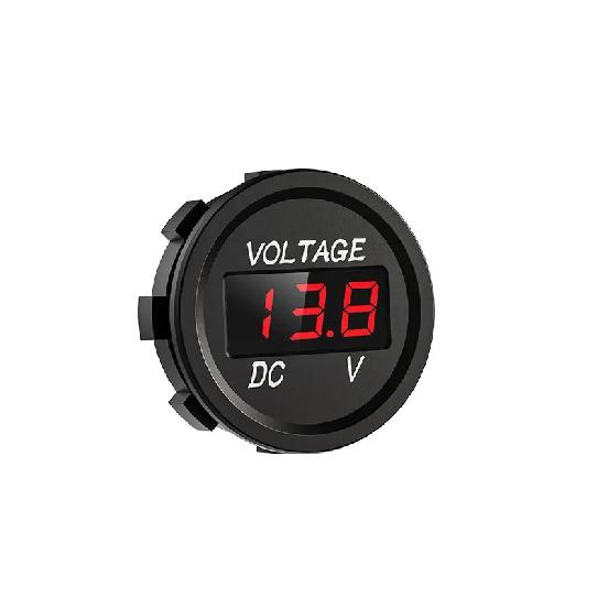 DC 12V 24V Waterproof Car Voltmeter LED Digital Display Panel Round Voltage Gauge for Car Motorcycle Truck Boat ATV UTV