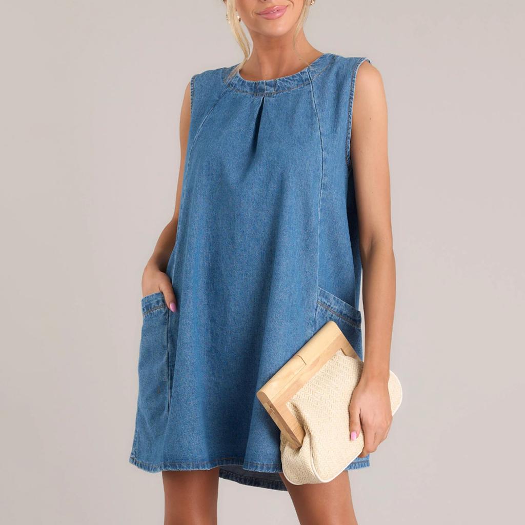 Women's Casual Sleeveless Denim Vest Dress