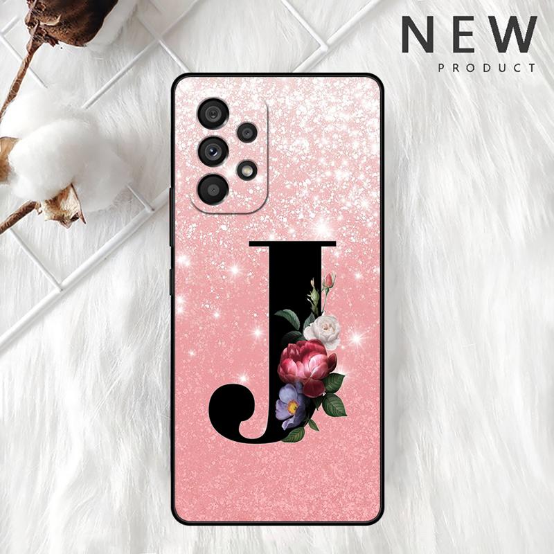 Letter A B C Flowers Pink Case For Samsung Galaxy A54 A52 A14 5G A53 A12 A13 A71 A23 A34 A33 A21s Phone Cover