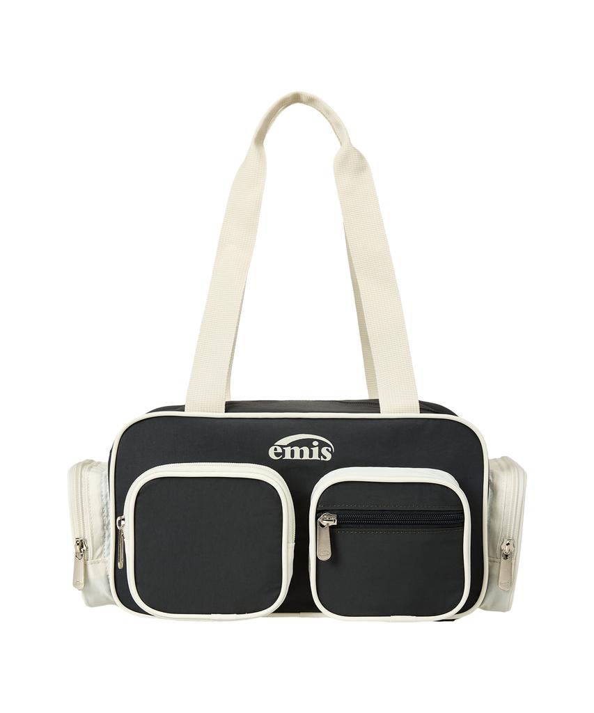 Emis Nylon Color-Block Shoulder Bag-Charcoal