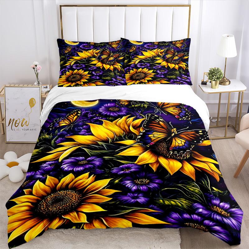 Butterflies Sunflowers Print 3Pcs Bedding Setduvet Cover With 2 Bedropillowcase Home Birthday Gift