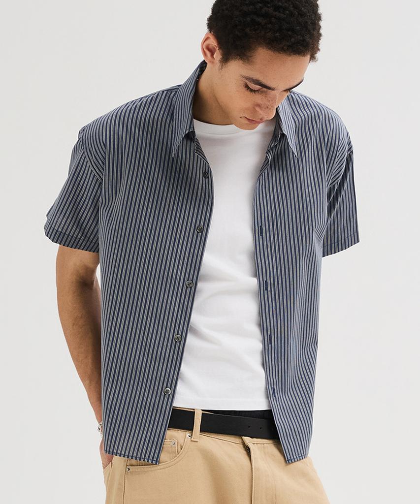LEIRE Essential Striped Short Sleeve Shirt [Navy]
