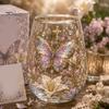 Retro Enamel Style Cup Hand Painted Glass Tumbler, Egg Shaped with Gold Rim, Clear Lead-Free Ocean Turtle Pattern Mug for Tea Coffee Wine Juice