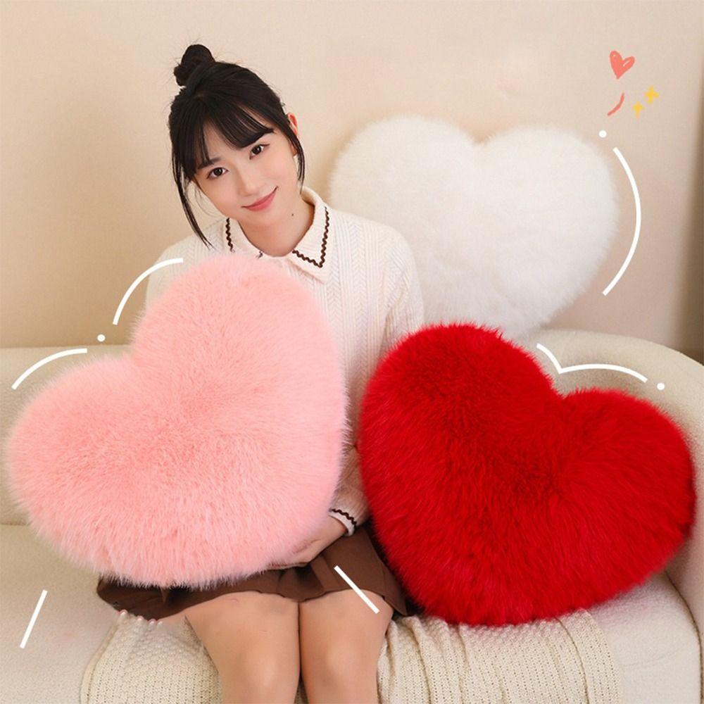 New Fur Heart Pillow Love Heart Shaped Pink Color Heart Plush Pillow Fluffy PP Cotton Soft Pillow Desktop Decor