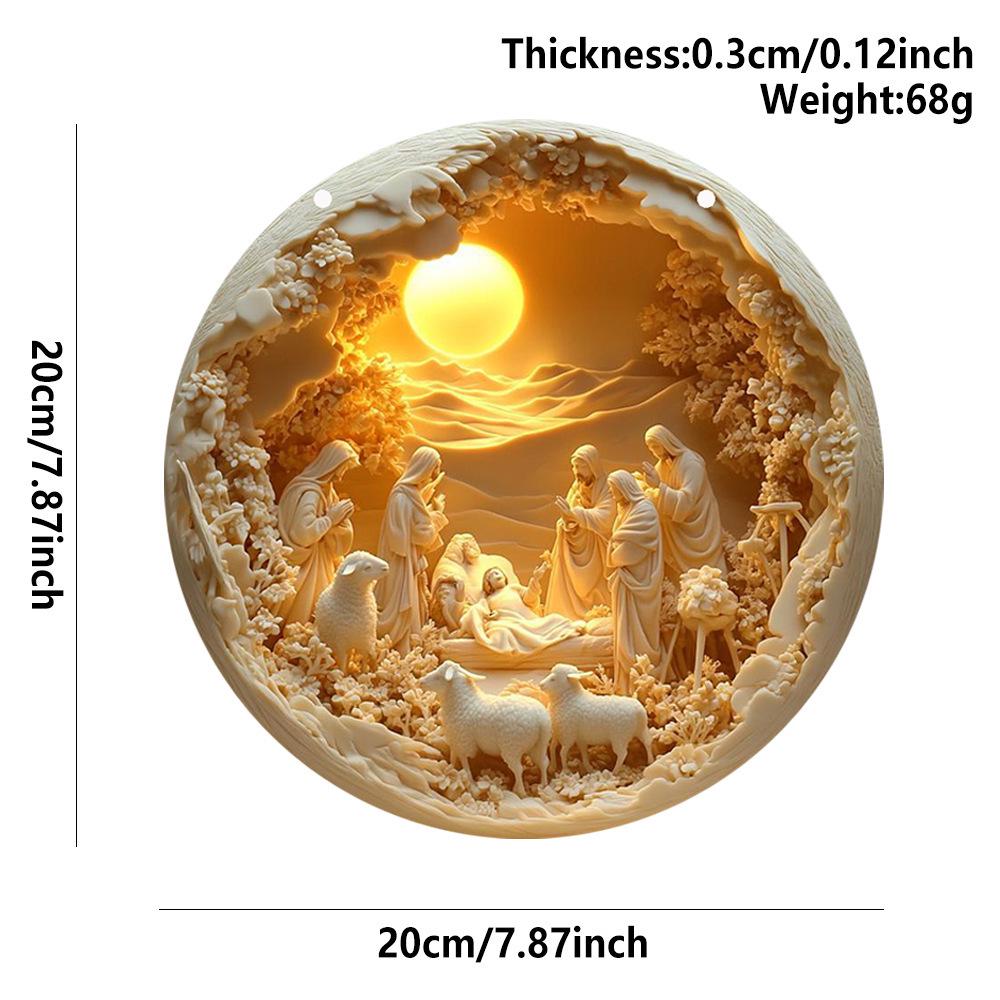 American Country Round Wooden Nativity Resurrection Sign Decor for Family Baptism