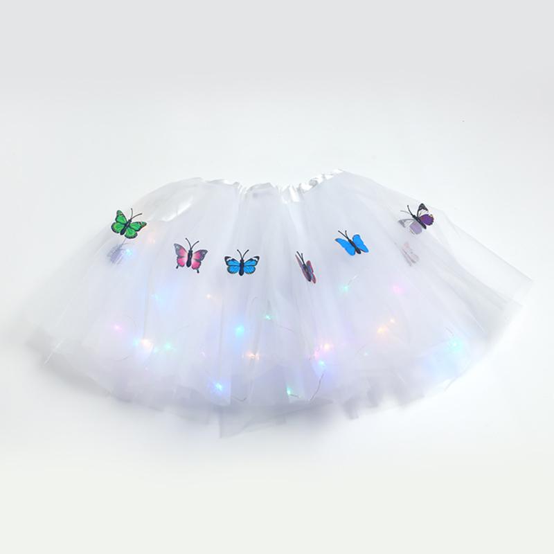 Girls Led Light Up Butterfly Tutu Skirt Glowing Elastic Waistband Multi-color Mesh Skirt For 2-12