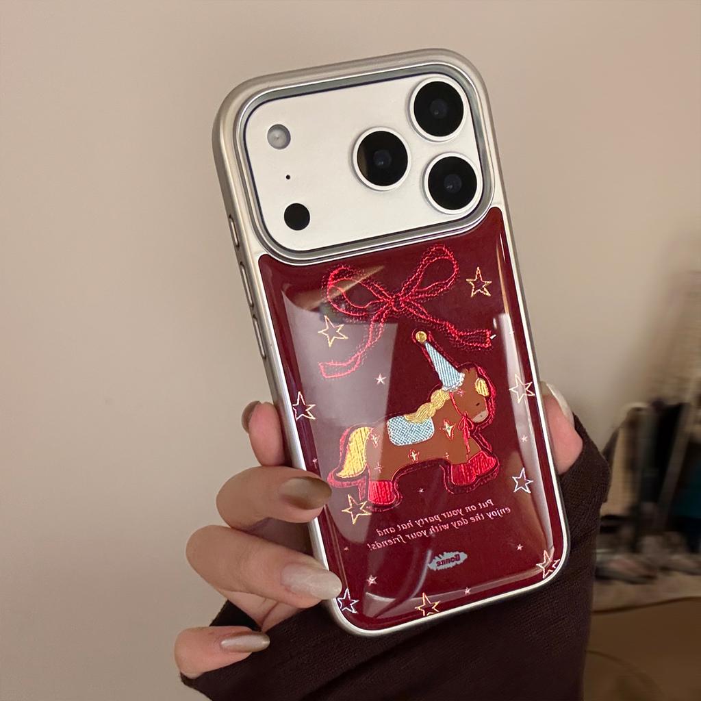 Electroplated Gilt Pony Iphone17promax Mobile Phone Case 13 Festive Red 16 Apple 17 and Other Models