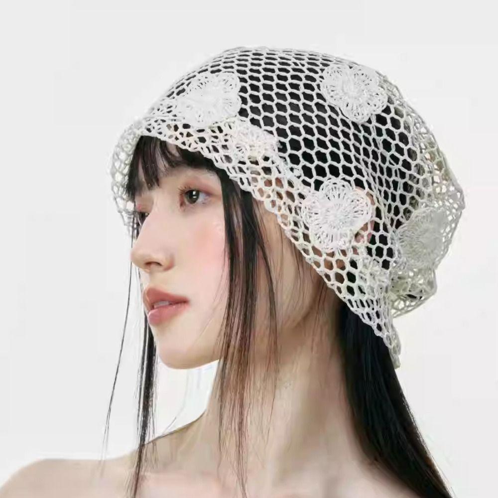Handmade Lace Beanies Hat Hollow Out Weave Cap Fashion Crochet Flower Hat  Spring and Summer