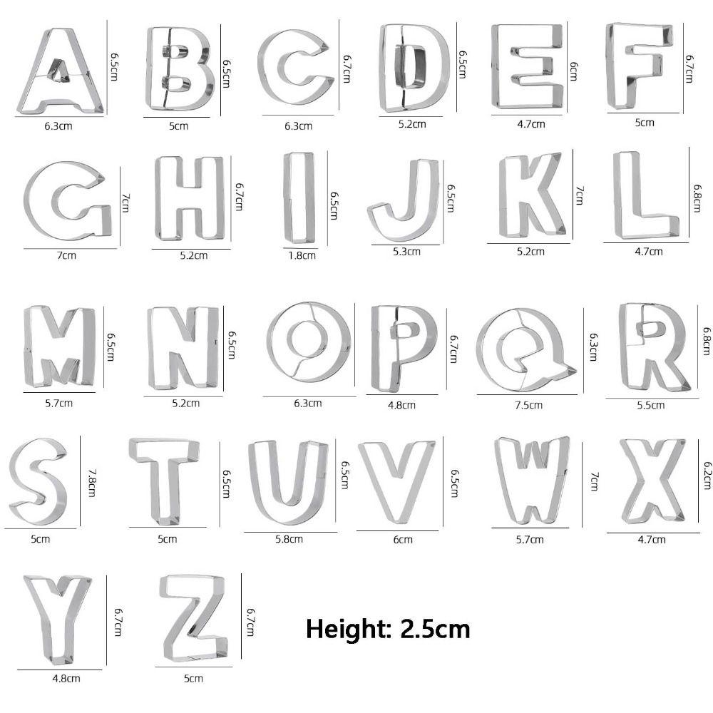 26pcs Stainless Steel Alphabet Cookie Cutters Set 3D Hand Press Letter Biscuit Stamps Rustproof DIY