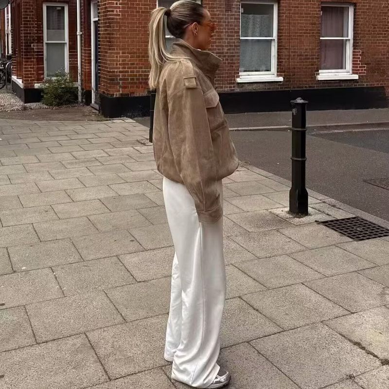 Za Autumn and Winter New Arrivals Women's Clothing Zr European and American Style Fashionable Pocket-Decorated Suede Texture Leather Jacket 4341770