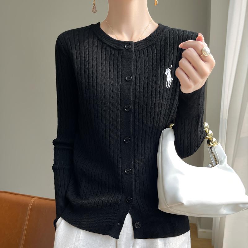 Spring and Autumn Women's Knit Sweater Round Neck Cardigan Sweater Twist Jacket