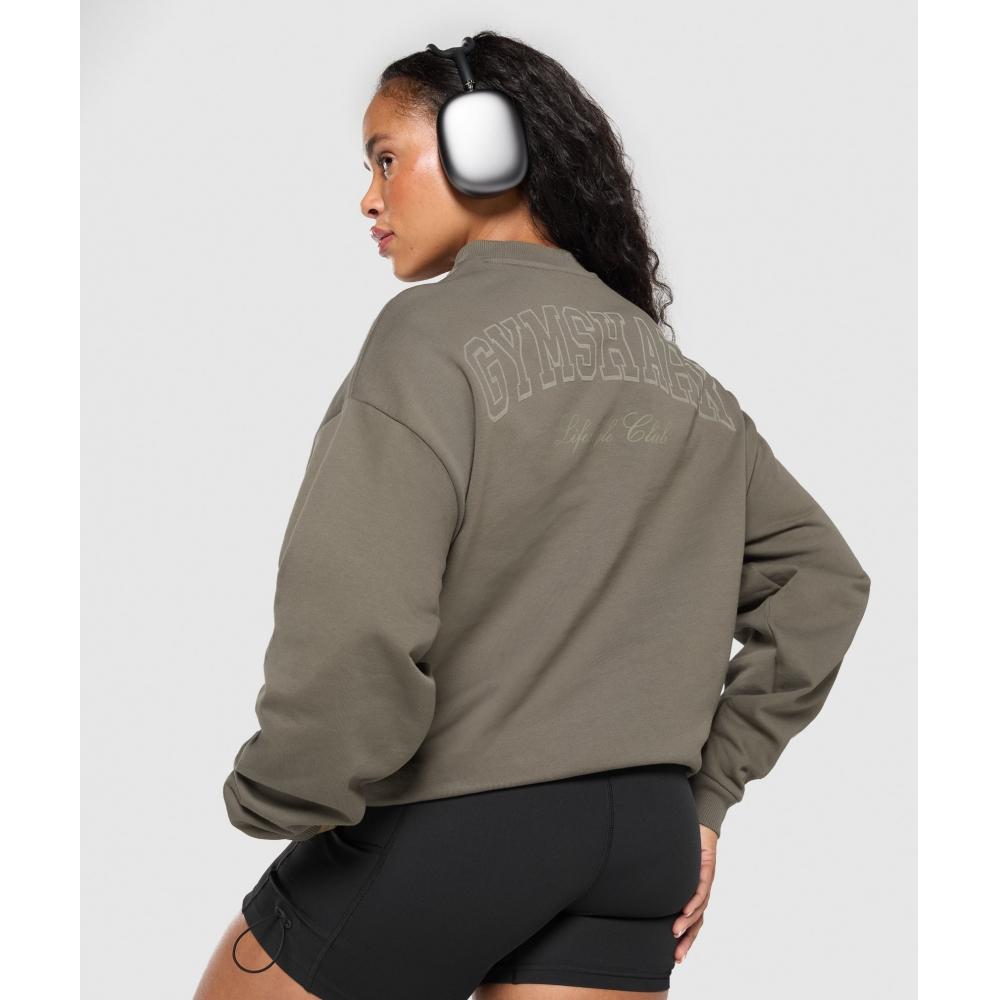 Gymshark Collegiate Sweatshirt Camo Brown B2b1z Nby9