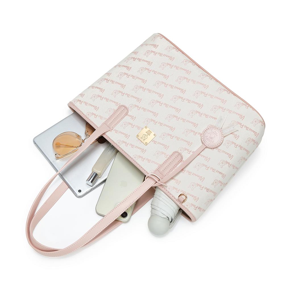 New Disney Winnie The Pooh Series PVC Tote Bag, Shopping Bag, Shoulder Bag Regular Women's Ecru/Pink DHF51737-C