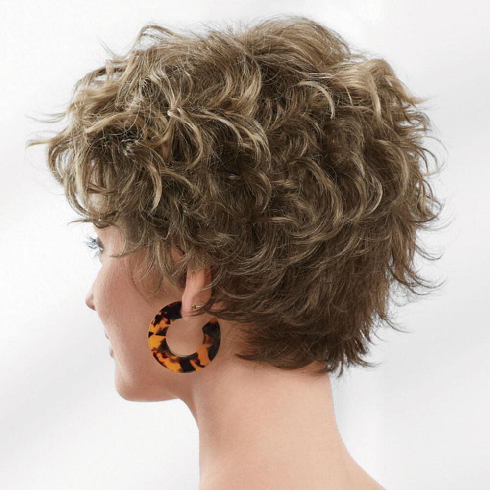 Pelucas de pelo sintético para mujer, pelo rubio y marrón corto y rizado, peluca Natural con flequillo resistente al calor para uso diario, Cosplay