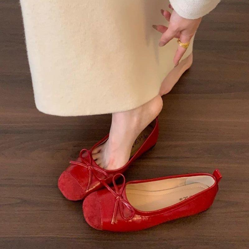 Retro Flat-bottomed Bow Doudou Shoes Summer New Square Head Single Shoes with Skirt Flats