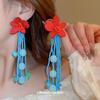 Silver needle small fresh red and blue flower rice beads beaded long fringed earrings ins fashion earrings atmosphere earrings