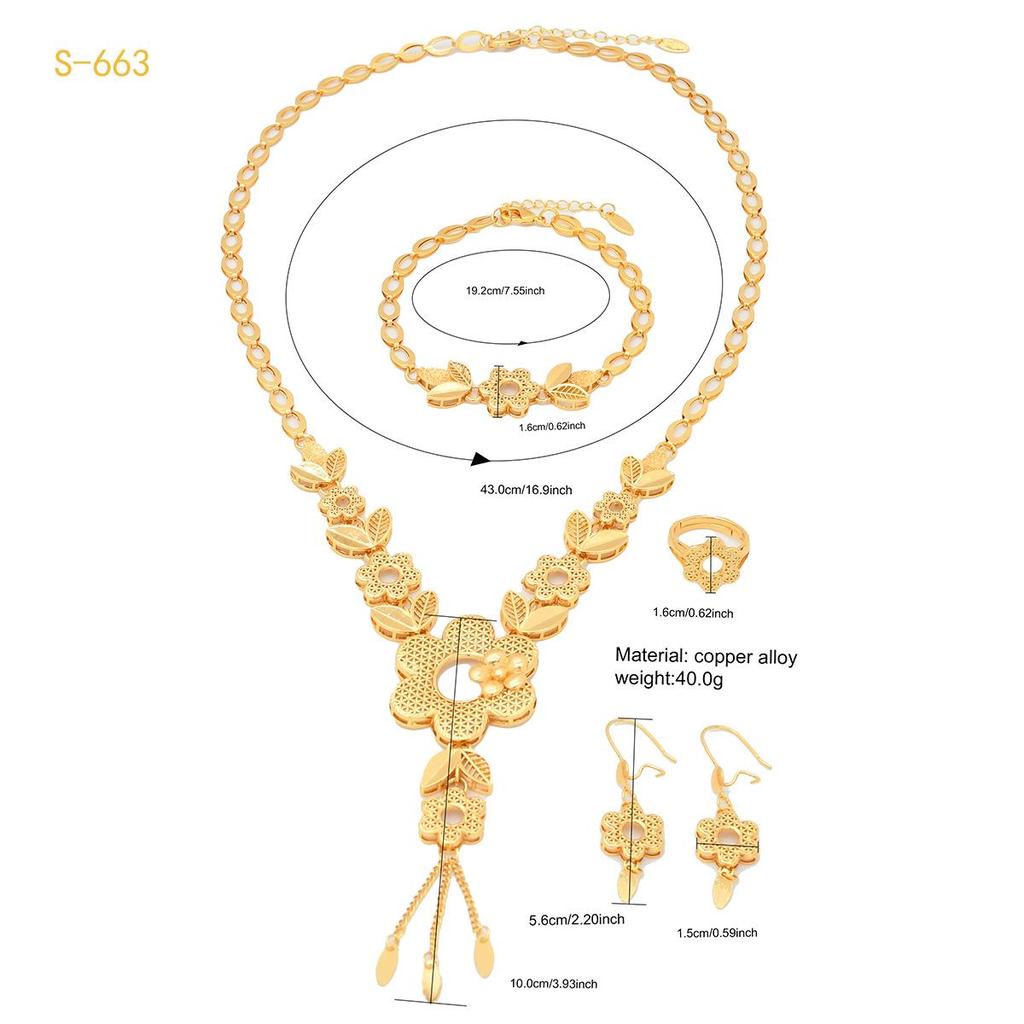 Elegant Arabic Wedding Tassel Necklace Set - 24K Gold-Plated Jewelry, Four-Piece Collection