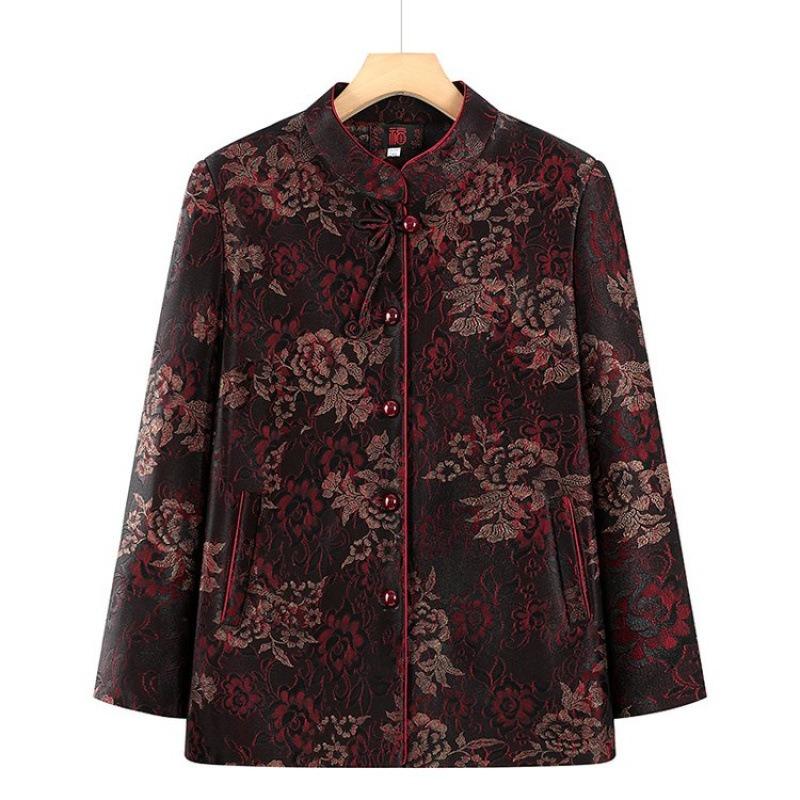 Women's Autumn Coat Stand-up Collar Wear Old Lady Top Women