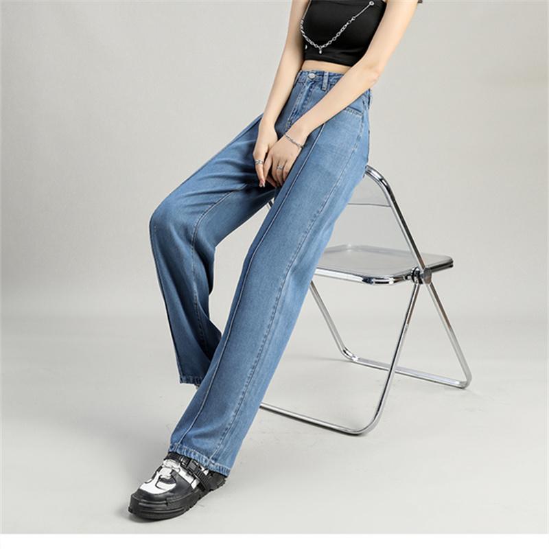 2022 Autumn Korean Style Fashion Casual Loose Wide Leg Retro Pants Women Highstreet Jeans High Waist Washed Vintage Denim Pants
