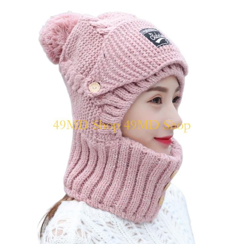 49MD Winter Balaclava Fleece Hood Knit Trapper Hat Fleece Lined Hooded Hat Scarf Wrap