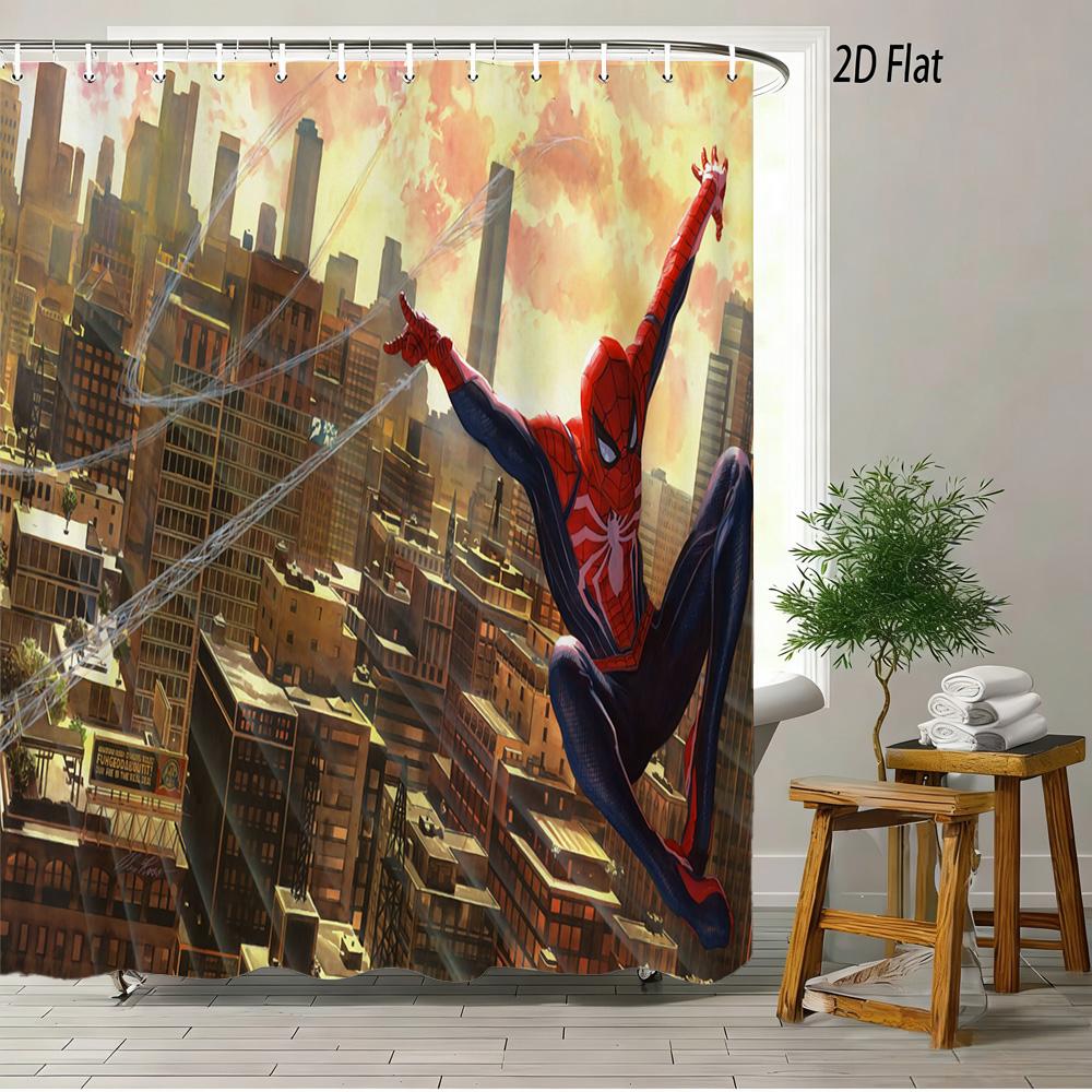 Spider-Man Black Red Gold Suit Waterproof Shower Curtain For Superhero Bathroom Decor