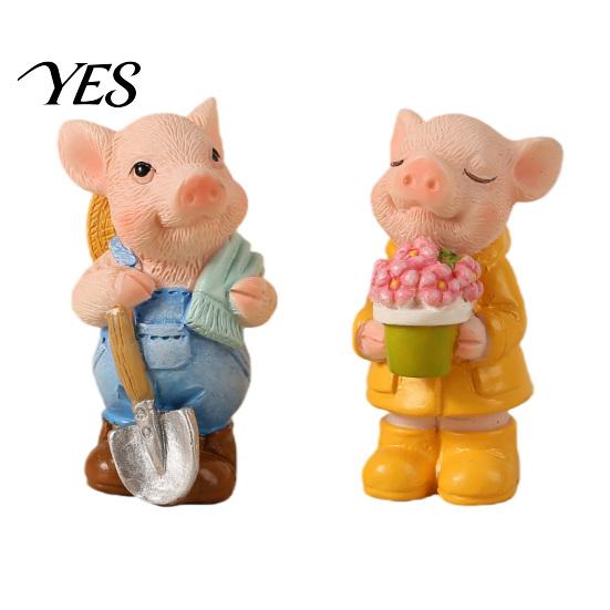 Planter Pig Decoration 2PCS Micro Landscape Ornaments, Mini Figurines, Durable Outdoor Miniatures Resin Waterproof for Potted Plant Landscaping