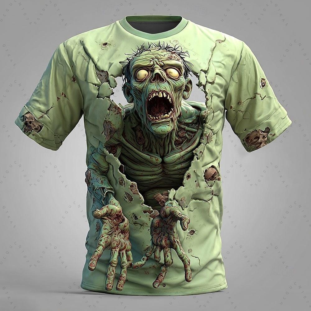 Herren Optische Täuschung 3D Monster Kurzarm T-Shirt 3D Druck O-Ausschnitt T-Shirt Horror Party T-Shirts Oberteil Damenbekleidung