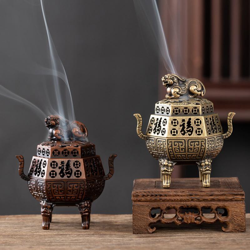 Quadruped Alloy Incense Burner Household Indoor Tea Room Office Tabletop Decoration Purification Incense Coil Aromatherapy Stove