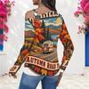 Women Plus Size Asymmetric Cutout Neck Cold Shoulder Fitted Long Sleeve Beach Printed Top