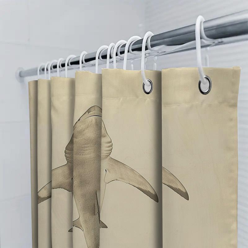 Vintage Hai Badezimmer Vorhang Duschvorhang Wasserdicht Heimdekor Dekoration Weiß