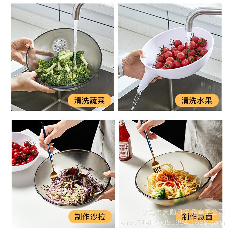 Nordic Style Plastic Fruit Salad Bowl with Drainage Multi-Functional Colander for Kitchen Vegetable Washing Living Room Serving