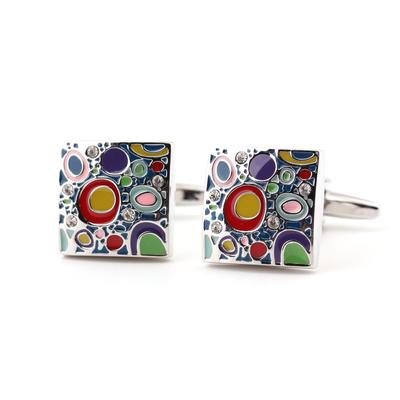 Square High-Grade Enamel Craft Multicolored Cufflinks, Men'S Banquet Business French Shirt Cuffs 6036