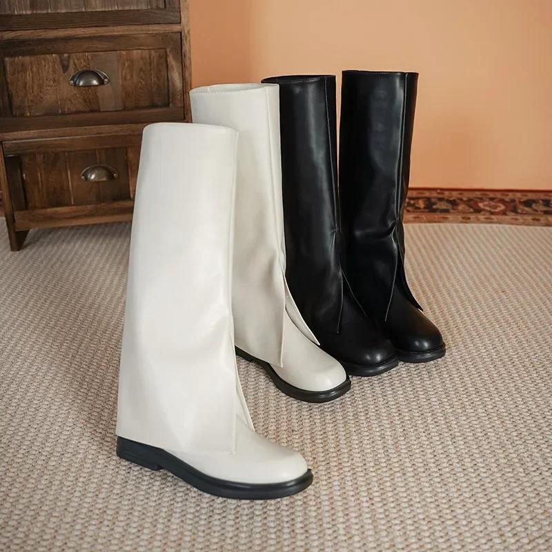 Fashion 2024 Fashion Brand Cool Knee High Great Quality Comfy Walking Vintage Black Slip on Women's Shoes Cover Trouser Boots for Women