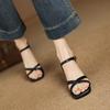 Fashion NEW Summer Women Sandals Genuine Leather Shoes for Women Square Toe Thin Heel Shoe Narrow Band Daily Shoes Open Toe Soft Sandals