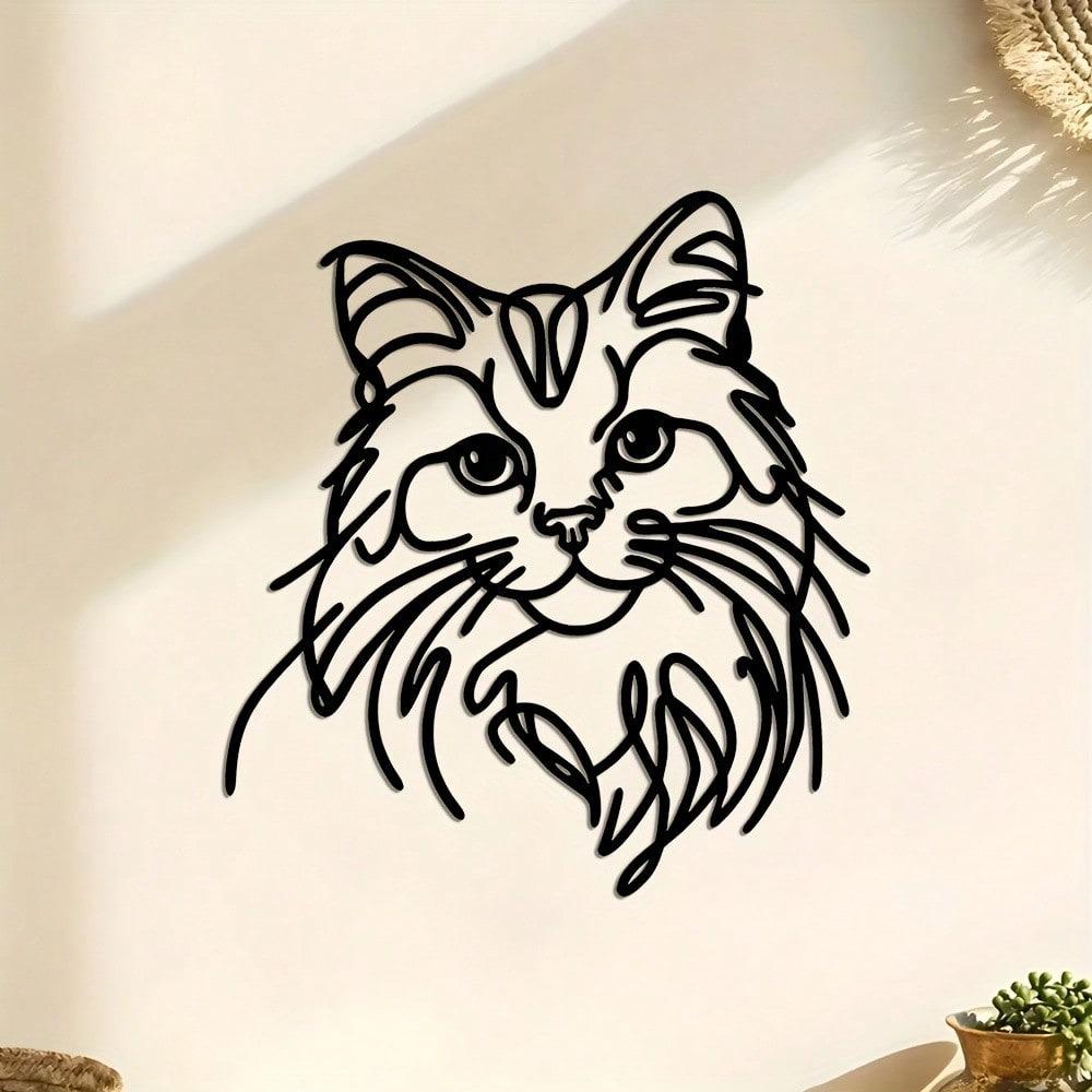 Metal Cat Wire Wall Art Minimalist Home Decor for Living Room Bedroom Garden Durable Indoor Outdoor Hanging Ornament