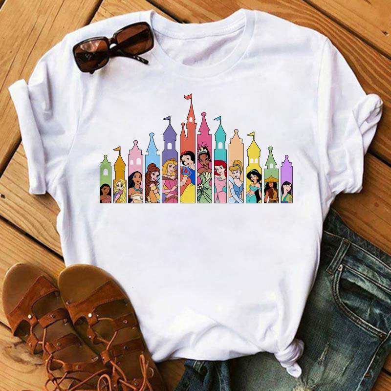 Funny Summer Disney Villains Printed Women T Shirts Round Neck Y2k Clothes Cartoon Graphic T Shirts 90s Female Tops Tees