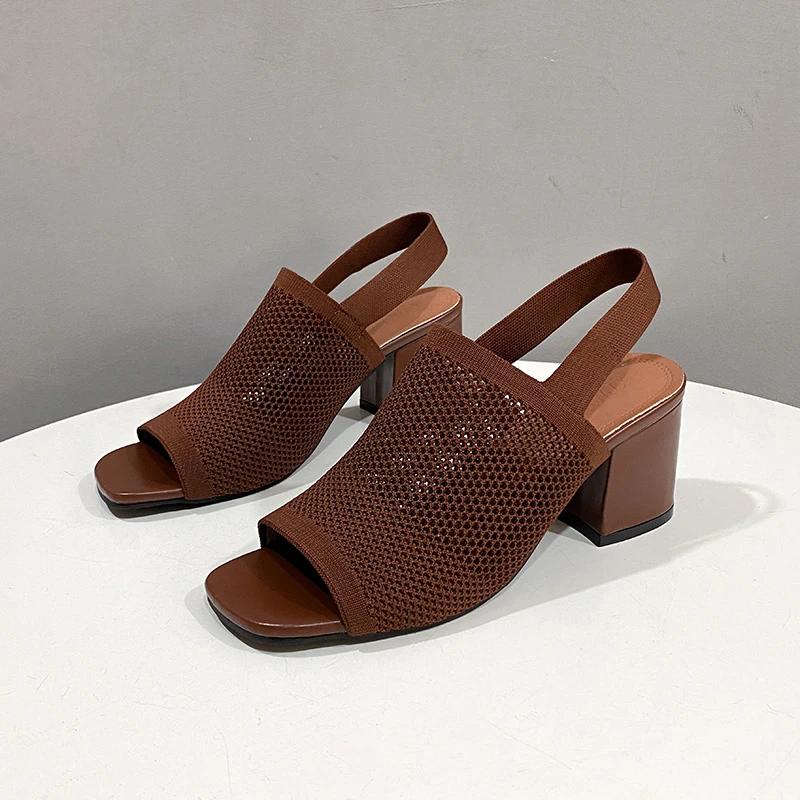 Fashion 2025Summer Elegant Sandals with Fine Mesh Breathable Upper, New Elastic Back Strap for Women, Korean Version Casual Sandals