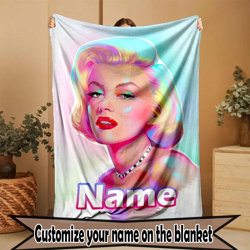 Gepersonaliseerd Dekentje met Naam, Marilyn Monroe Print, Woondecoratie, Slaapkamer, Bank, Kamperen, Sofa, Cadeaus voor Verjaardag Kerst