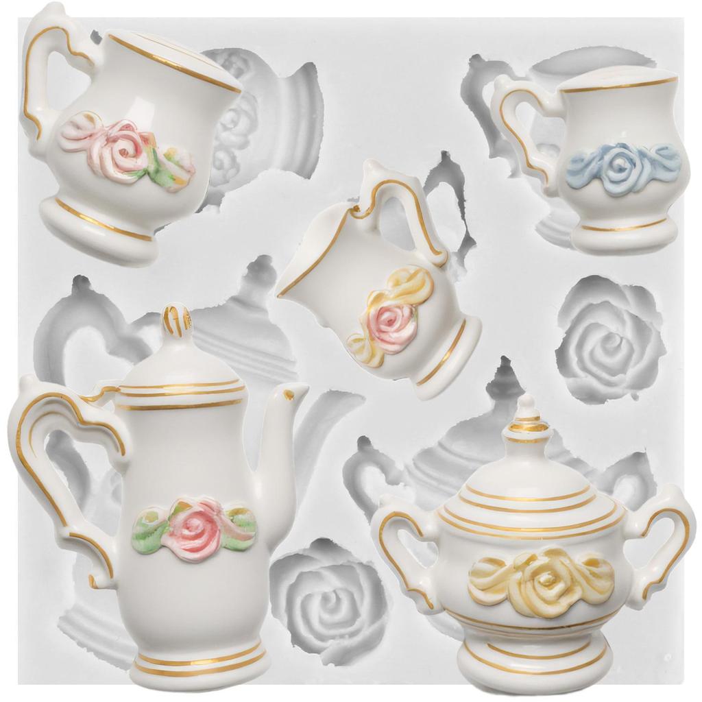 Tea Party Silicone Mold Teapot Tea Cup Fondant Molds Cake Decorating Tools Cupcake Topper Candy Resin Clay Chocolate Gumpaste Mold