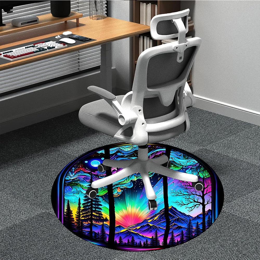 1PC StainedGlass Landscape Office Round Area Rug,  Mat Suitable ForOffice, Under Office Chairs Bedroom Living Room Home Decor, Room Deco